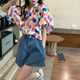 Lockeres, bedrucktes Blusenshirt mit halblangen Ärmeln